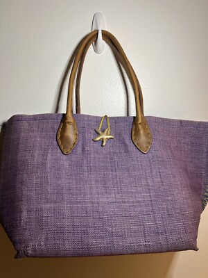 Lilly Pulitzer x Target Straw Beach Pool Purple Tote Bag Starfish Closure Purse