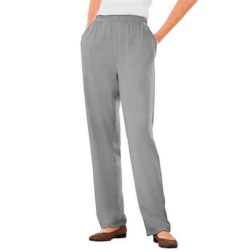 Women Elastic Waist Straight Solid Casual Pants Comfy Lounge Pants with Pockets - Picture 29 of 52
