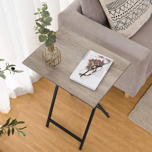 Folding TV Tray Tables, Set of 2 Side Table for Small Space, Industrial Snack Ta - Picture 9 of 9