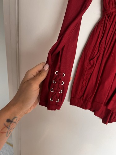 Tally Weijl Size Xs Bodysuit Jumpsuit Plątanie Dark Red Emroidery - Picture 4 of 10