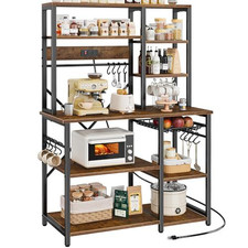 SUPERJARE Large Bakers Rack with Power Outlets, 39.6 39.4inch, Rustic Brown