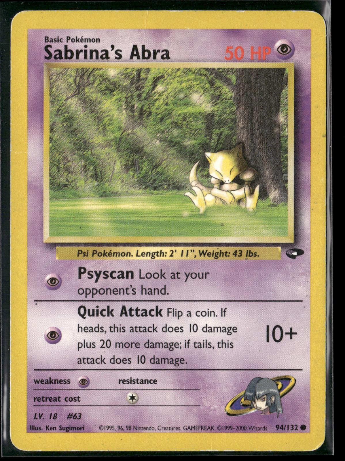 Sabrina's Abra 94/132 Common Gym Challenge Pokemon Moderately Played