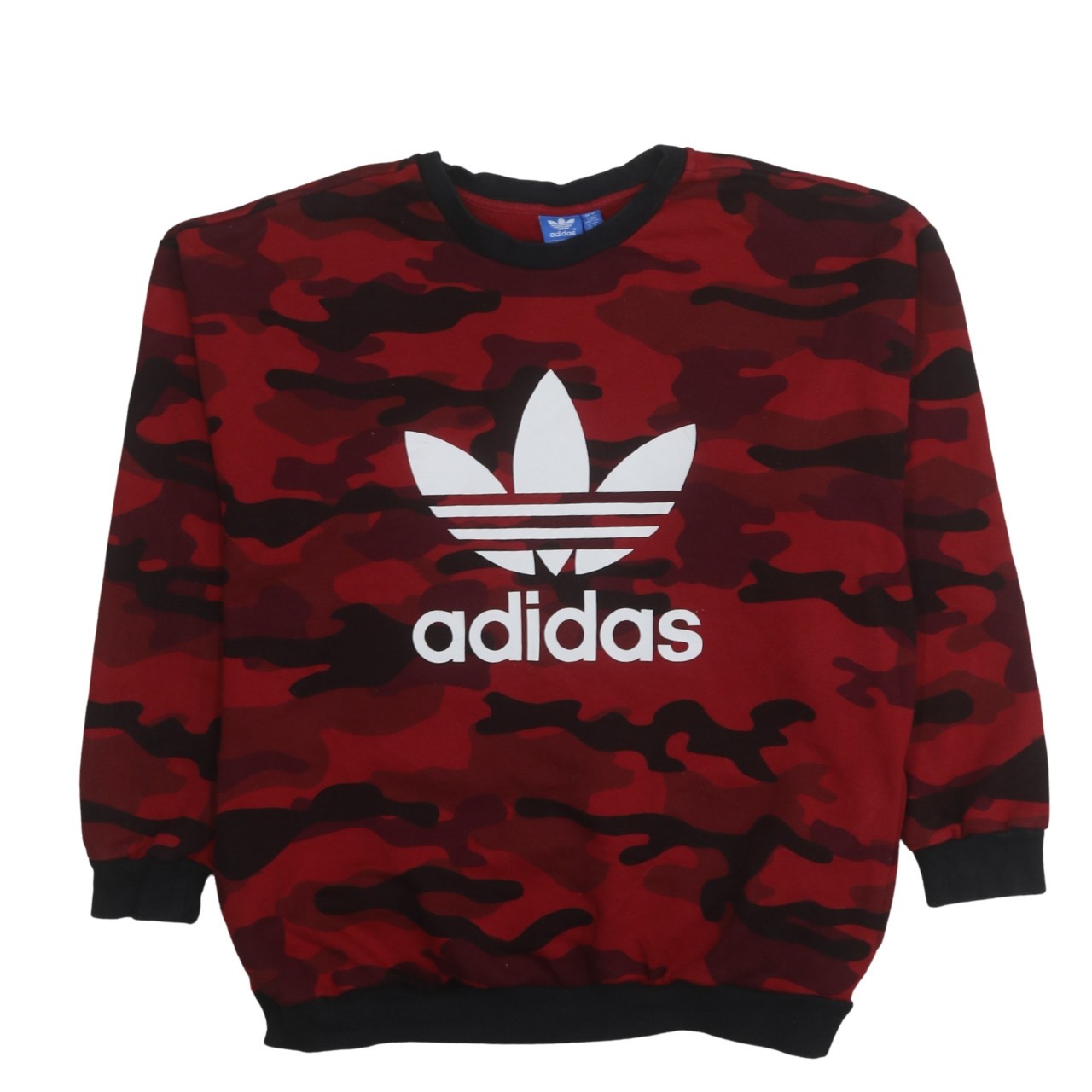 Adidas Mens Sweatshirt Red Camouflage Fleece Big Trefoil Logo Crew Pullover XL