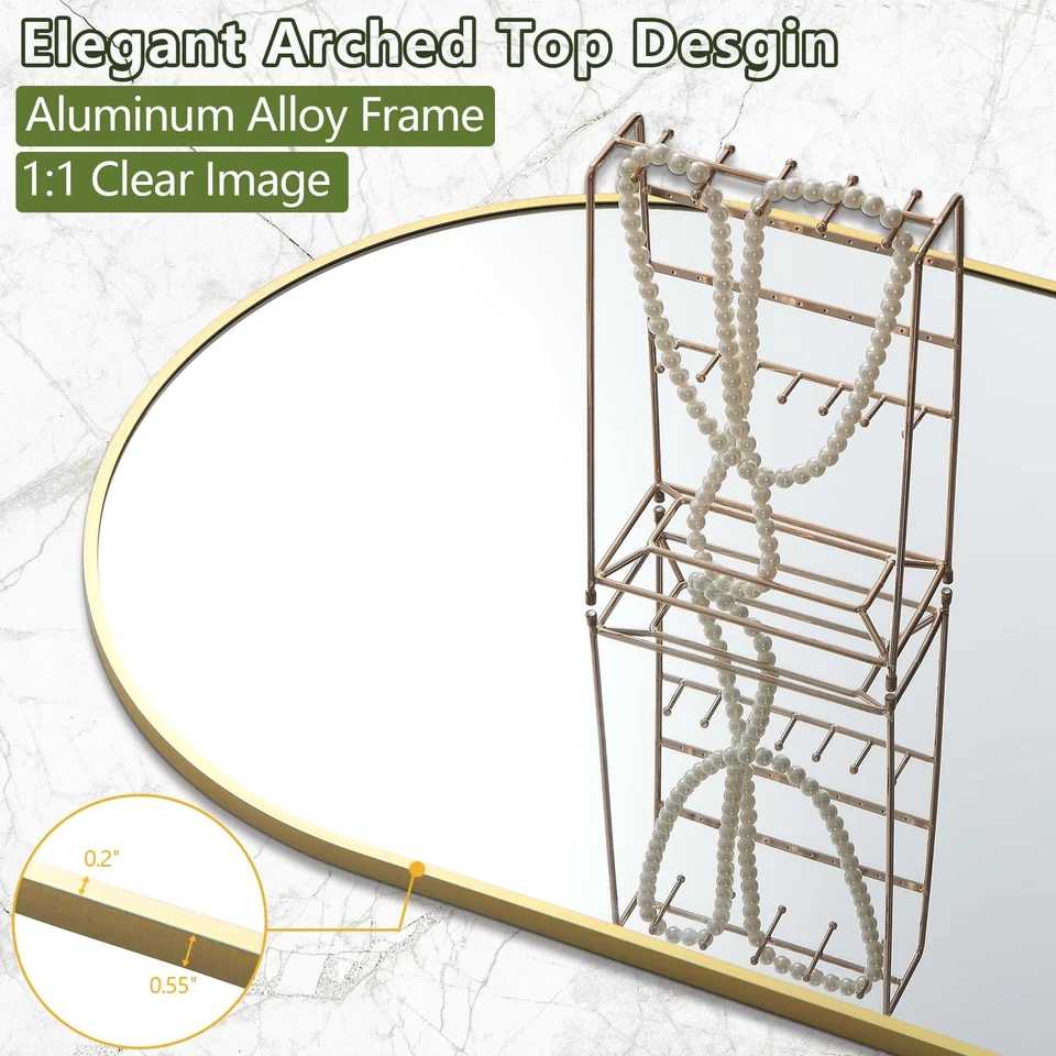 Espejo Arqueado Largo Completo, Espejo de Piso Grande 78"x38" con Soporte, Gran Tamaño F... Foto 3 de 4