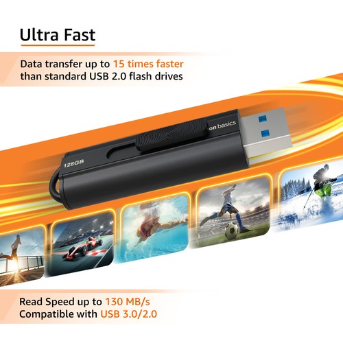 128 GB, USB 3.1 Flash Drive, Read Speed up to 130 MB/s, Black - 第 3/5 張圖片