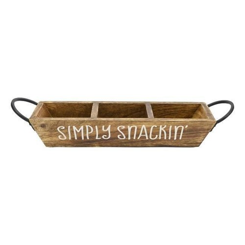 Boston Warehouse Divided Wood Tray with Handles, Simply Snackin' - Picture 2 of 3