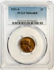 1931 S Small Cents Lincoln Wheat Penny PCGS MS-64 RB Red Brown