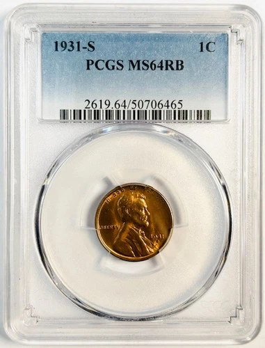 1931 S Small Cents Lincoln Wheat Penny PCGS MS-64 RB Red Brown