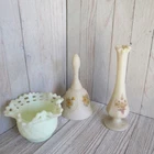 Vintage Lot Fenton Hand Painted Bell/Vase Custard Glass Lot of 3