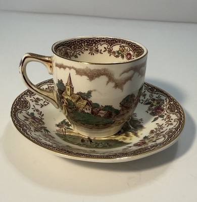 Royal Tudor Ware ''Olde England'' Demitasse Cup & Saucer Set Barker Bros Vintage
