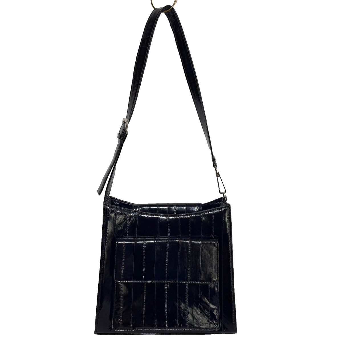 Lee Sands Eel Skin Shoulder Bag Purse Zip Pockets Feet Navy Blue