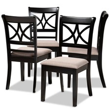 Baxton Studio Clarke Sand Upholstered and Espresso Wood 4-Piece Dining Chair Set