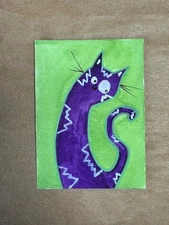 ACEO watercolor ATC crazy Kookie cat original art collectible painting fun cute