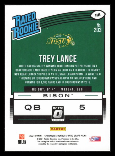 2021 Panini Chronicles Draft Picks #203 Trey Lance - Bild 2 von 2