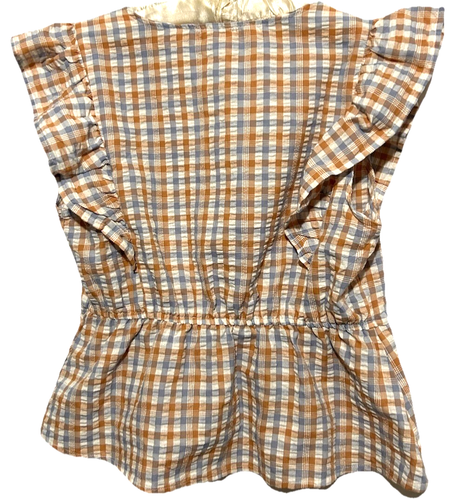 Perch by Blu Pepper Top S/M Plaid Ruffle Sleeve Lace Trim Coquette Shirt Blouse - Picture 3 of 8