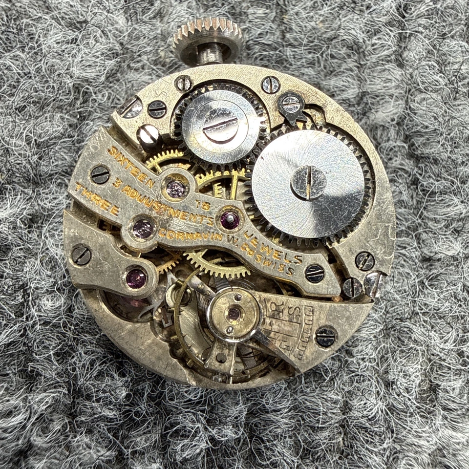 Vintage Cornavin 16J 3 Adj 12/0s Watch Movement w/ Dial & Hands Parts - Image 4 of 4