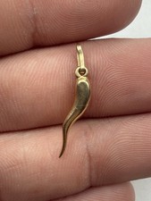 14k Yellow Gold Cornicello Italian Horn Twisted Amulet Good Luck Pendant Charm