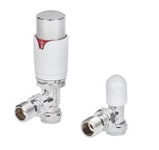 Flomasta  1/2" x15mm White Angled & L/S Thermostatic Radiator Valve & Lockshield