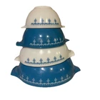 Vintage Pyrex Cinderella  snowflake blue garland  nesting bowls - set of 4