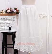 Women 100 CottonHalf Slip Skirts Underskirt A-Line Skirt Lace Trim Petticoat