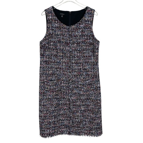 Talbots Tweed Sleeveless Sheath Dress Fringe Metallic Classic Career Multi Sz 8