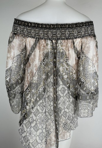 Hale Bob Metallic Bluse Gr. M Seide Schulterfrei Strick Slip (Mängel - Bild 8 von 16