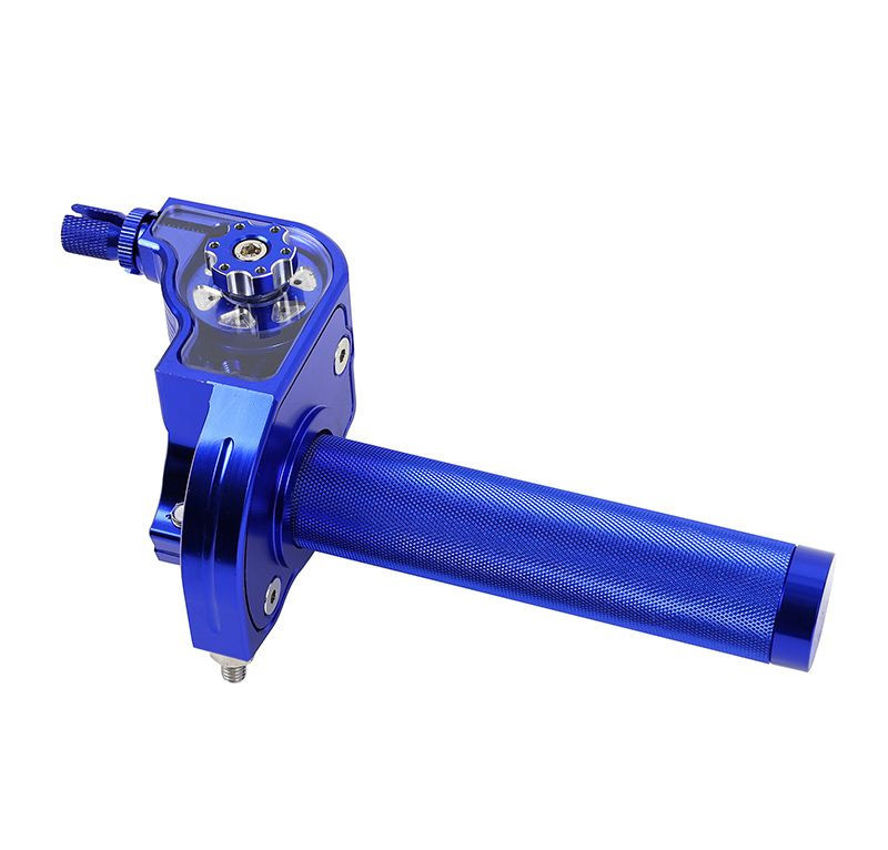 Poignée de gaz tirage rapide 30° en alu CNC bleu anodisé pour moto et scooter