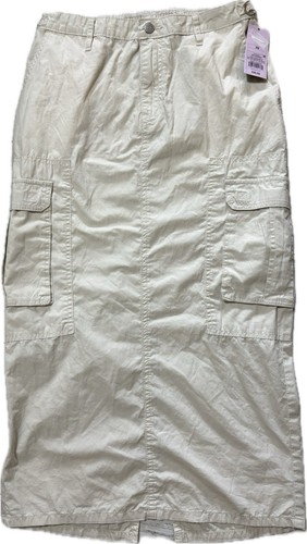 NUEVO CON ETIQUETAS Falda Midi Para Mujer Wild Fable Talla XS Carga Beige Claro 6 Bolsillos Abertura Trasera - Imagen 2 de 8