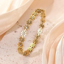 18K Gold Plated Floral Bangle Bracelet for Wo...