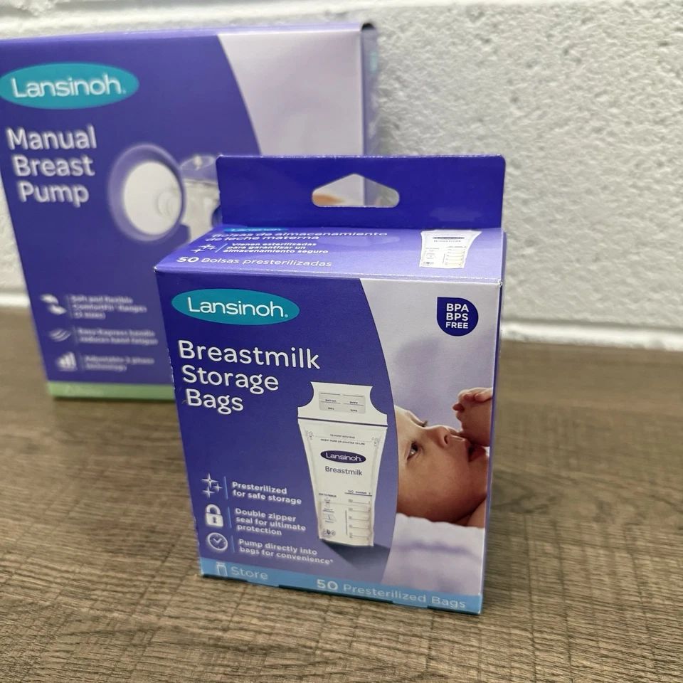 Lot of 2 Lansinoh Manual Breast Pump + Breastmilk Storage Bags 50 Ct - Image 2 of 4