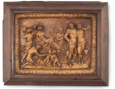 18th C French Terracotta Relief Plaque Triumph of Ariadne Greek Myth Framed