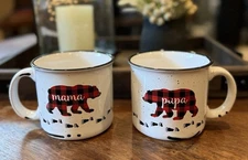 NEW Mama & Papa Bear Large Coffee Mugs Set IQ Accessories Red Plaid Set of 2