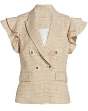 Veronica Beard Womens Janae Plaid Flutter-Sleeve Vest 2 Khaki Multi - NWT 595