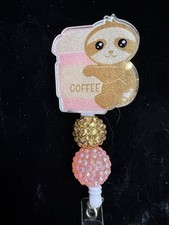 Office Badge Nurse RN ER ID Badge Holder Pink Gold Sparkle Bling