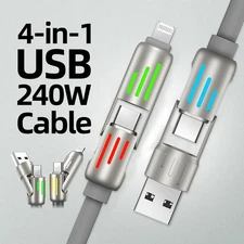 4 in 1 USB C Cable 240w Fast Charging & Data Sync Multi Silicone RGB Charge Cord