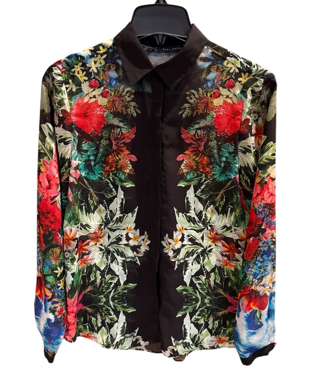 Zara Basic Semi Sheer Button Down Blouse With Vib… - image 1