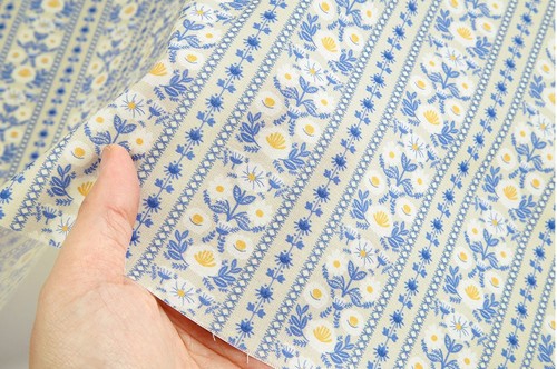 Blue Sentimental Flower Striped Patterned Fabric made in Korea by Half Yard - Picture 4 of 13