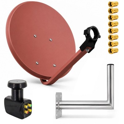 SAT Anlage 80cm Satelliten Schüssel Ziegelrot Antenne Wandhalter 25cm Quad LNB 