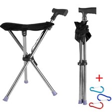 Aluminum Folding Walking Stick Seat Cane Chair Stool for Seniors-200kg Capacity