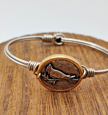 Luca & Danni Cardinal Wire Bangle Bracelet Two Tone Coin Charm Hand wrapped 5.5''
