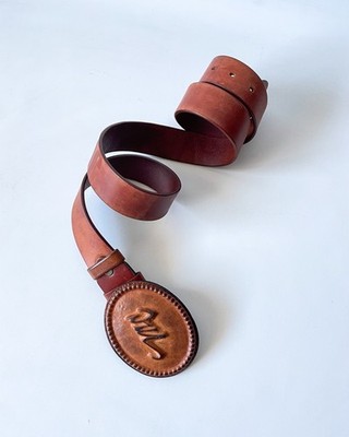 Just Cavalli Brown Leather Belt Made in Italy Embossed Logo Large Buckle