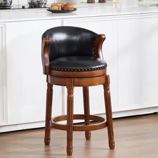 1 Set Cow top Leather Wood Bar Stools 29.5" H Swivel Counter Bar Chairs Black