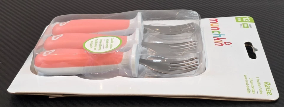 Munchkin Raise Toddler Fork Set 12+ Months BPA Free Light Pink 3 Pack - Image 3 of 4