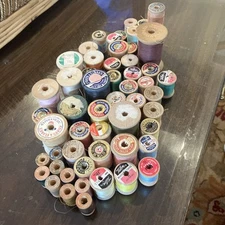 Lot Of Wood Spools Estate Cotton Silk Huge