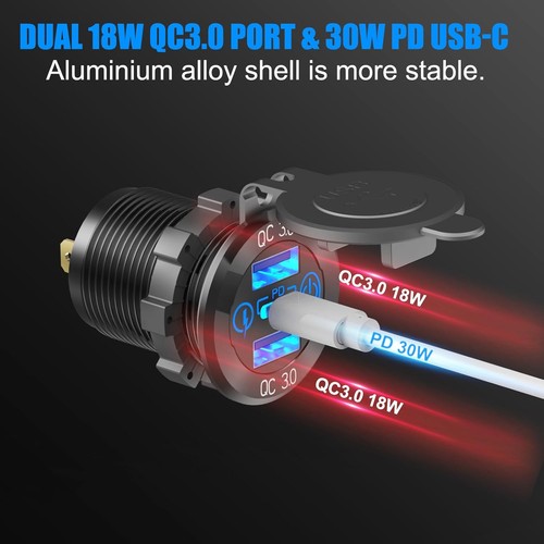 12 Volts Prise USB RV Accessoire 12V Panneau Commutateur Marine, Double PD30W et... - Photo 2 sur 10