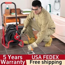 75Ft x 1/2 Inch Drain Cleaner Machine 6 Cutters and Gloves Electric Drain Auger