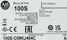 New! Allen Bradley 100S-C09KJ404C  Safety Contactor  4 NO Main 4 NC Aux Contacts