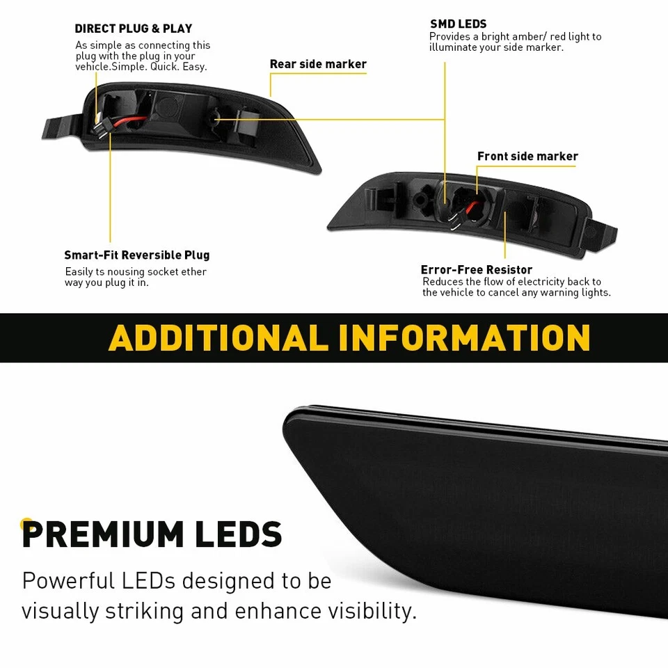 Luces de señalización laterales delanteras traseras para Mazda MX-5 Miata 2016-2022 intermitente ahumadas Foto 4 de 4