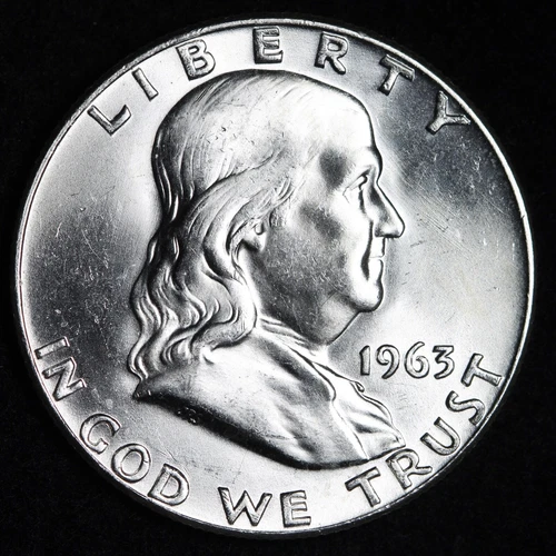 GEM BU UNCIRCULATED UNC MS 1963-D SILVER FRANKLIN HALF DOLLAR BRILLIANT LUSTER