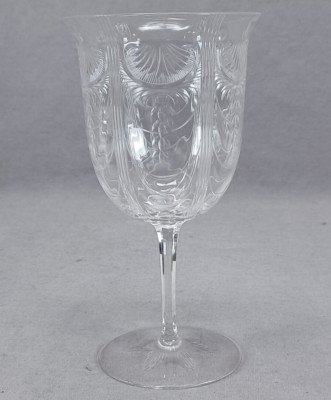 Antique Stourbridge Engraved Scalloped Shell & Flowers Water Goblet C. 1900 B